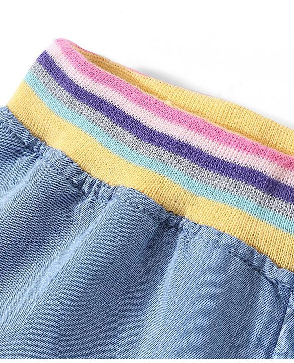 Babyhug Cotton Capri Length Washed Denim Culottes with Cut & Sew Design - Blue