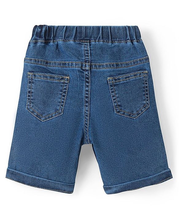 Babyhug Cotton Spandex Above Knee Length Bermuda  With Stretch Car Embroidered - Blue