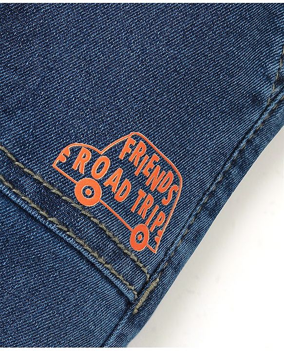 Babyhug Cotton Spandex Above Knee Length Bermuda  With Stretch Car Embroidered - Blue