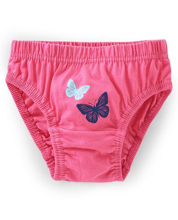 Babyhug 100% Cotton Knit Antibacterial Panties Stripes & Butterfly Print Pack of 3 - Pink & Blue