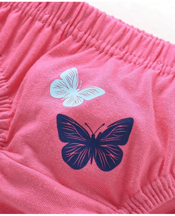Babyhug 100% Cotton Knit Antibacterial Panties Stripes & Butterfly Print Pack of 3 - Pink & Blue