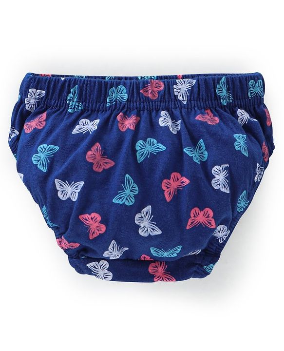 Babyhug 100% Cotton Knit Antibacterial Panties Stripes & Butterfly Print Pack of 3 - Pink & Blue