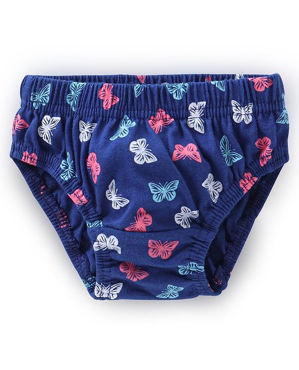 Babyhug 100% Cotton Knit Antibacterial Panties Stripes & Butterfly Print Pack of 3 - Pink & Blue