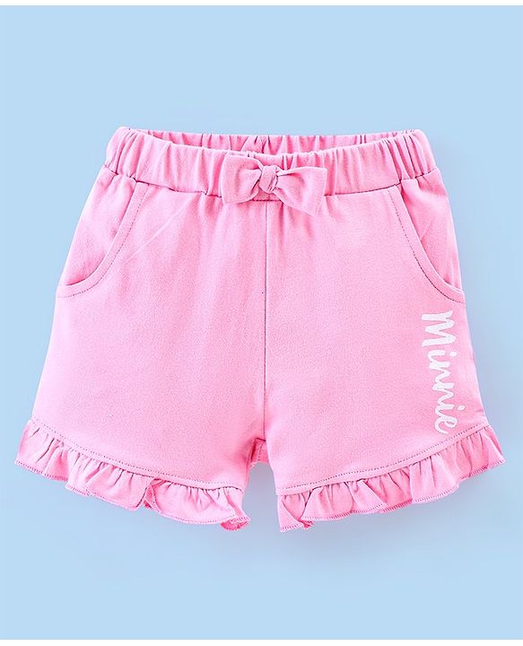 Babyhug 100% Cotton Half Sleeves Top & Shorts Set Minnie Mouse Print- Pink