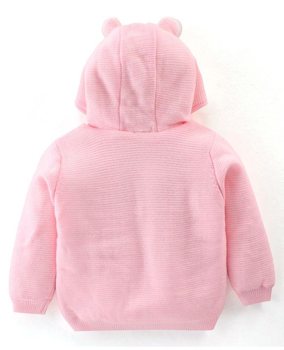 Babyhug Full Sleeves Hooded Front Open Sweater with Fur Lining and Bunny Patch & Applique - Light Pink