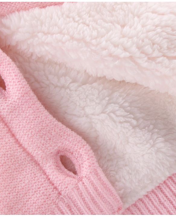 Babyhug Full Sleeves Hooded Front Open Sweater with Fur Lining and Bunny Patch & Applique - Light Pink