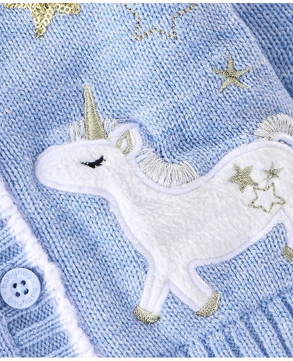 Babyhug Full Sleeves Hooded Sweater Unicorn Design - Blue