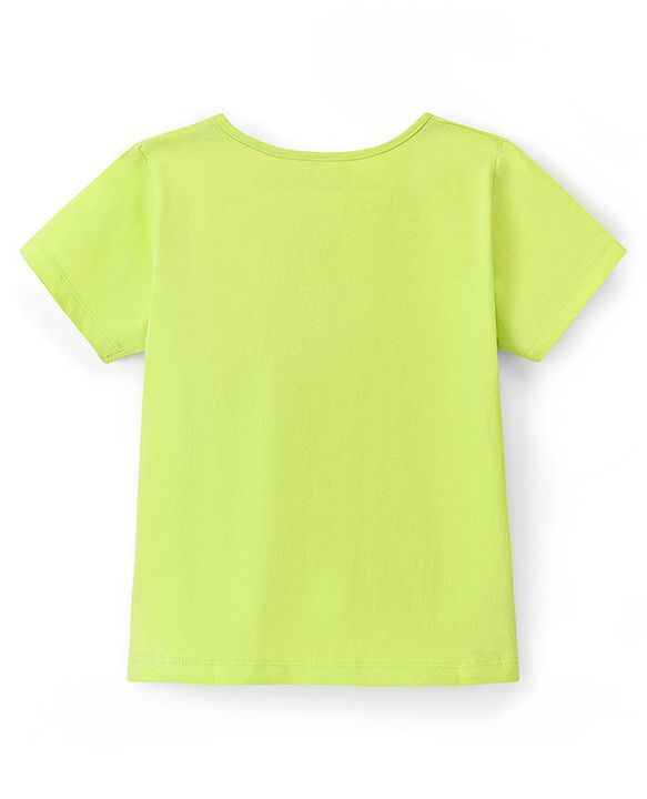 Pine Kids 100%  Cotton Knit Biowashed Half Sleeves T-Shirt With Heart Print - Green
