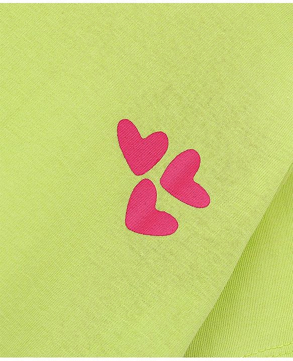 Pine Kids 100%  Cotton Knit Biowashed Half Sleeves T-Shirt With Heart Print - Green
