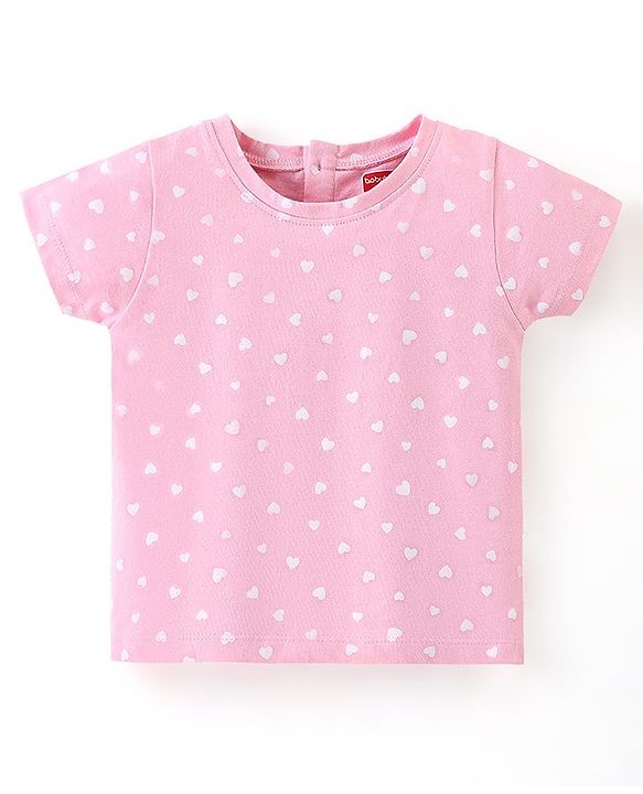 Babyhug 100% Cotton Knit Dino Print Frock with Half Sleeves T-Shirt Heart Print - Pink & Green