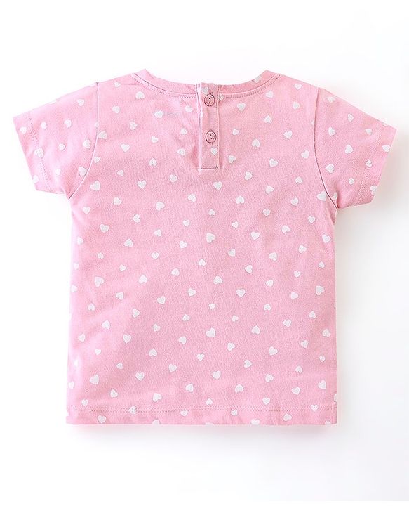 Babyhug 100% Cotton Knit Dino Print Frock with Half Sleeves T-Shirt Heart Print - Pink & Green