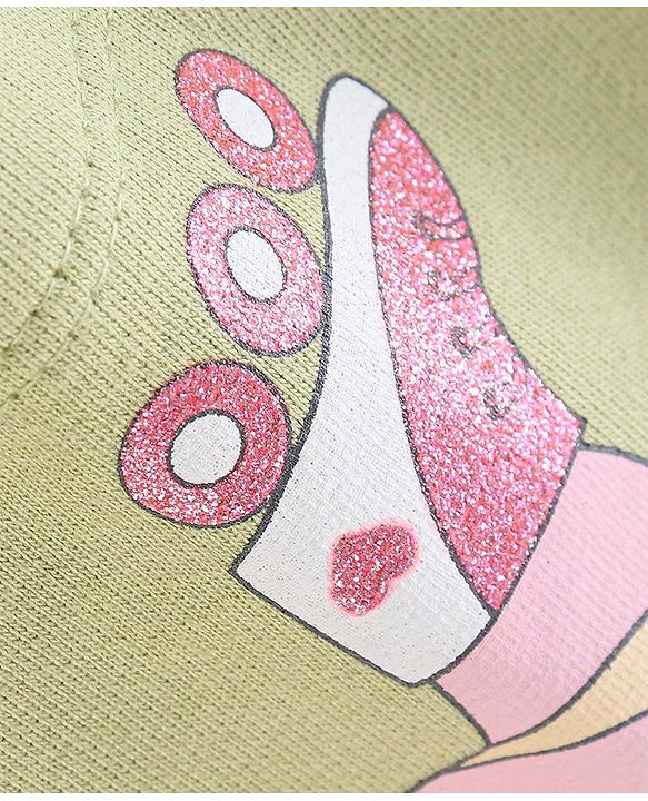 Babyhug 100% Cotton Knit Dino Print Frock with Half Sleeves T-Shirt Heart Print - Pink & Green