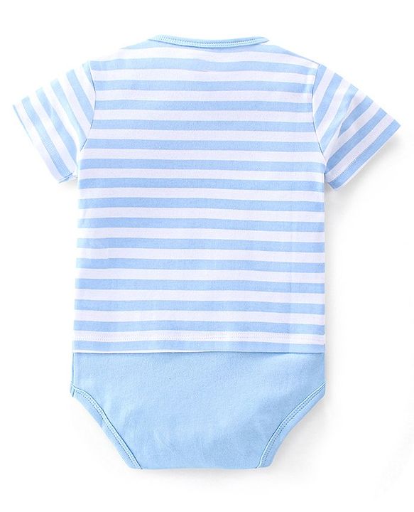 Babyhug Half Sleeves 100% Cotton Onesie Lion Print - Blue