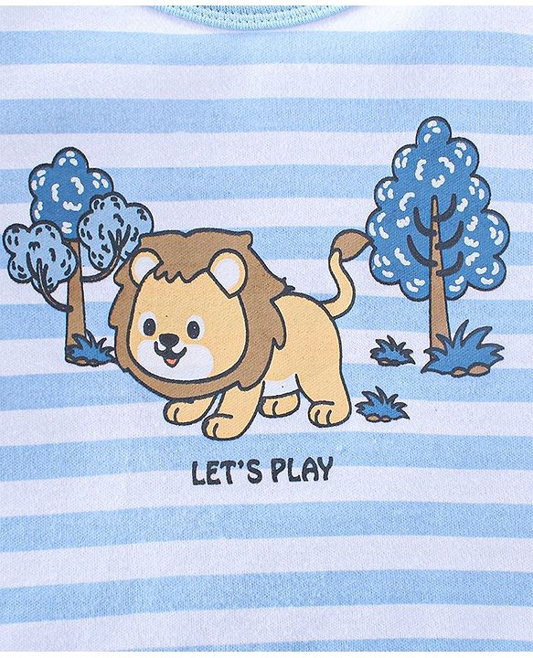 Babyhug Half Sleeves 100% Cotton Onesie Lion Print - Blue