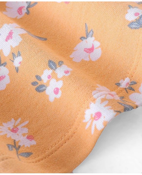 Babyhug 100% Cotton Knit Floral Printed Frock With Half Sleeves Inner Tee - Orange & White