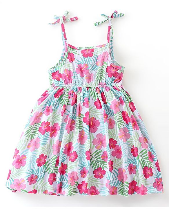 Babyhug 100% Cotton Knit Singlet Frock with Half Sleeves Shrug Floral Print - Pink & Mint Blue