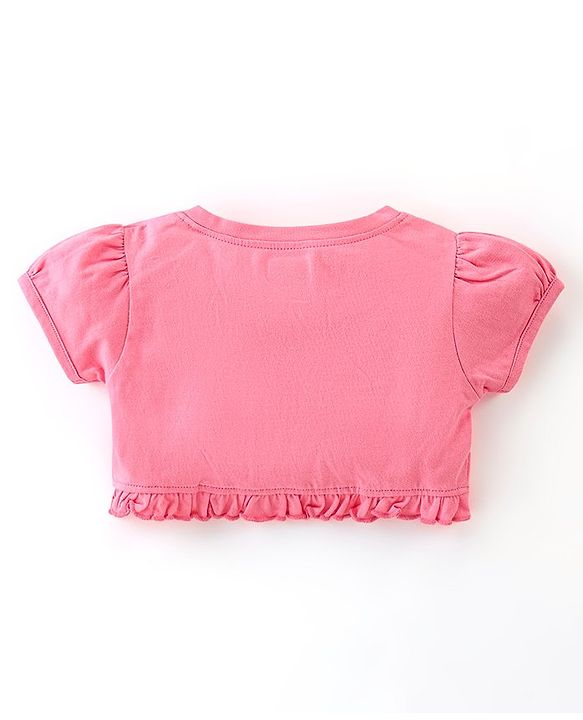 Babyhug 100% Cotton Knit Singlet Frock with Half Sleeves Shrug Floral Print - Pink & Mint Blue