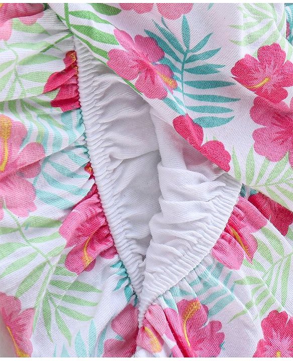 Babyhug 100% Cotton Knit Singlet Frock with Half Sleeves Shrug Floral Print - Pink & Mint Blue