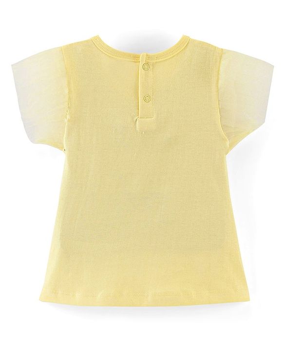 Babyhug 100% Cotton Knit Frock With Half Sleeves Inner Tee Floral Print- Yellow & Blue