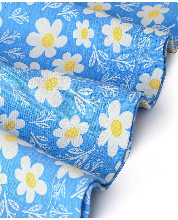 Babyhug 100% Cotton Knit Frock With Half Sleeves Inner Tee Floral Print- Yellow & Blue