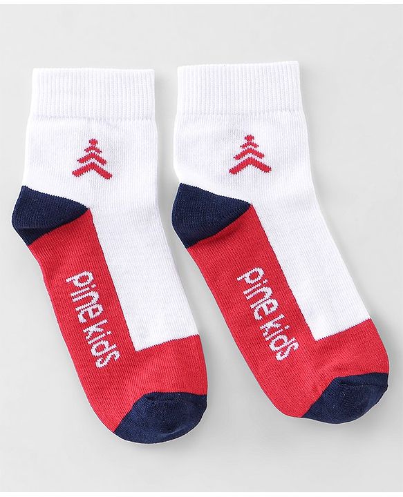 Pine Kids High Ankle Length Socks Logo Print Pack Of 3 - Navy Blue Red & White