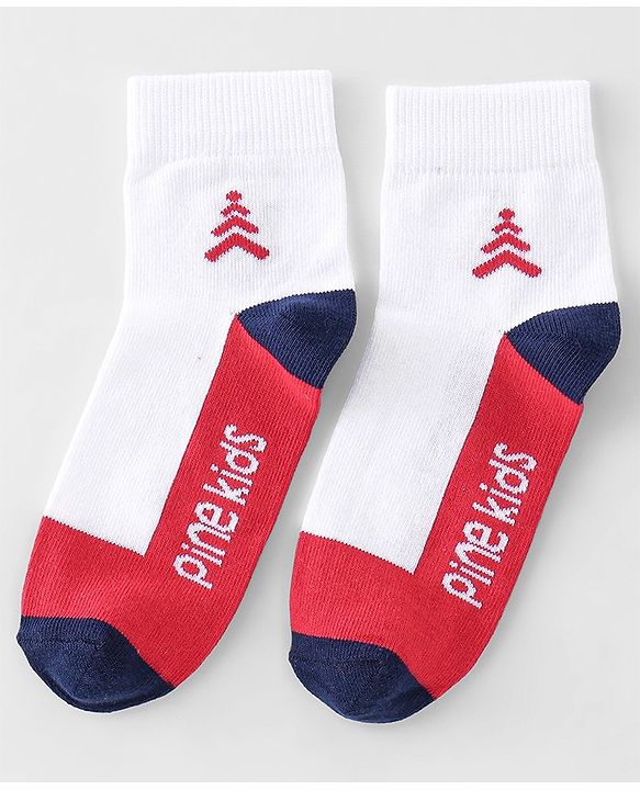 Pine Kids High Ankle Length Socks Logo Print Pack Of 3 - Navy Blue Red & White