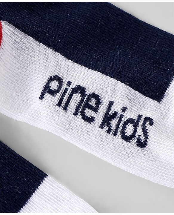Pine Kids High Ankle Length Socks Logo Print Pack Of 3 - Navy Blue Red & White