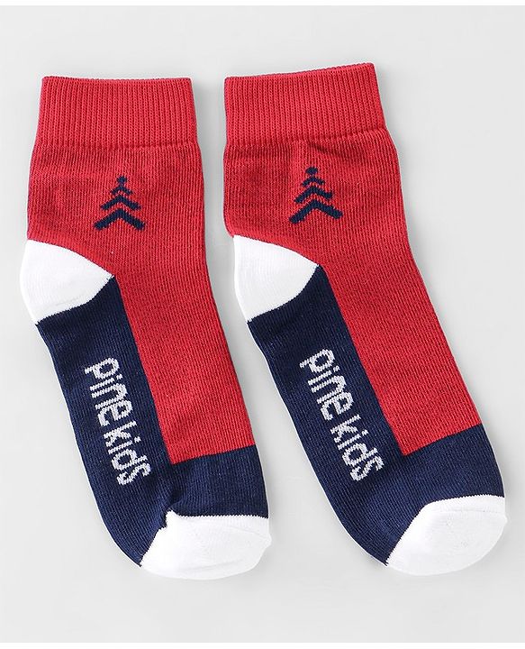 Pine Kids High Ankle Length Socks Logo Print Pack Of 3 - Navy Blue Red & White