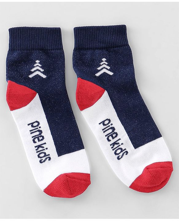 Pine Kids High Ankle Length Socks Logo Print Pack Of 3 - Navy Blue Red & White