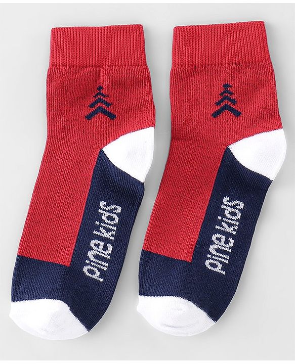 Pine Kids High Ankle Length Socks Logo Print Pack Of 3 - Navy Blue Red & White