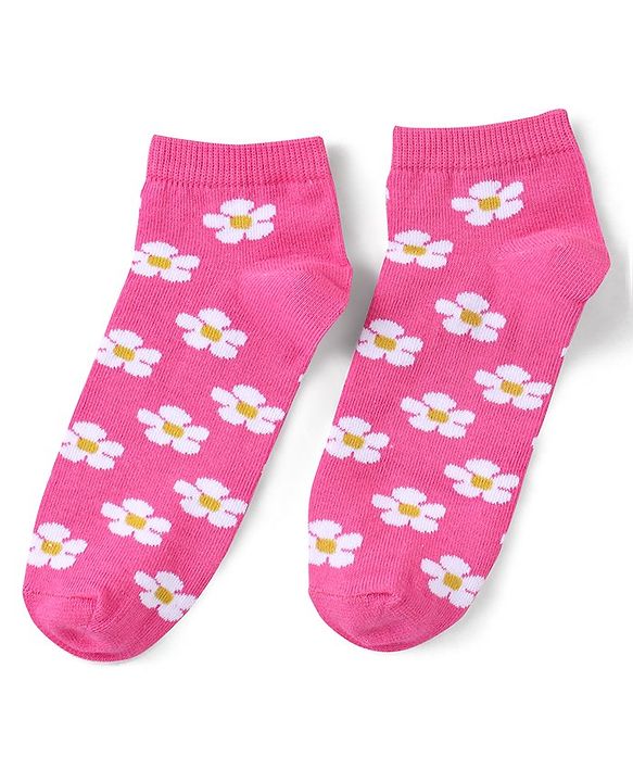 Pine Kids Ankle Length Printed Socks Floral Print Pack Of 3 - Orange White & Pink