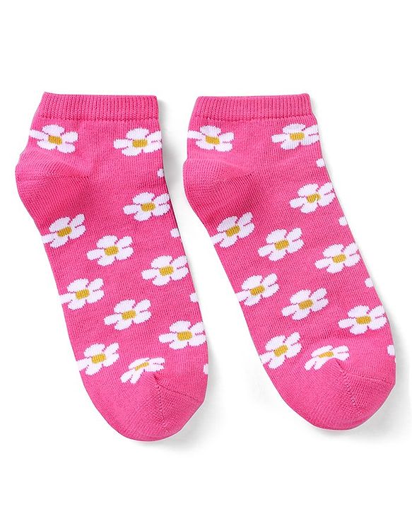Pine Kids Ankle Length Printed Socks Floral Print Pack Of 3 - Orange White & Pink