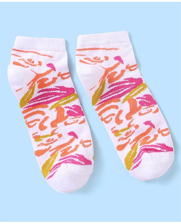 Pine Kids Ankle Length Printed Socks Floral Print Pack Of 3 - Orange White & Pink
