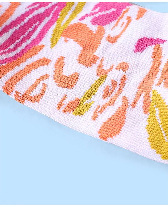 Pine Kids Ankle Length Printed Socks Floral Print Pack Of 3 - Orange White & Pink