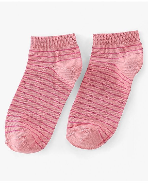 Pine Kids Ankle Length Printed Socks Striped Pack of 3 - Orange & Pink
