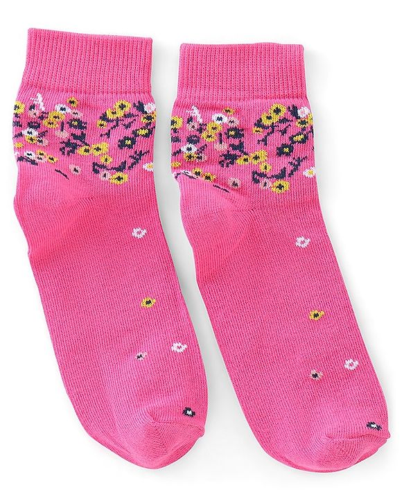Pine Kids Ankle Length Printed Socks Floral Print Pack Of 3 - Pink Black & Green