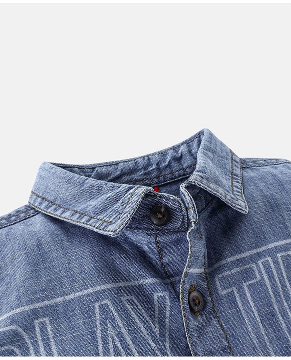Babyhug Half Sleeves 100% Cotton Denim Shirt with Text Print - Blue