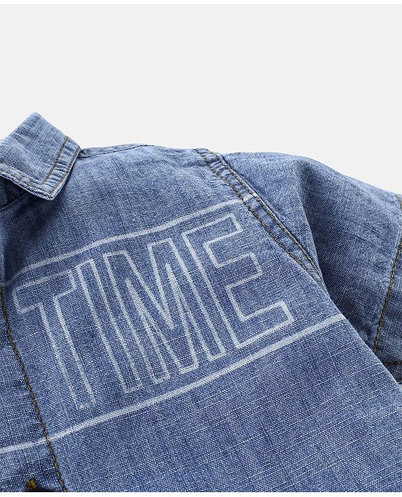 Babyhug Half Sleeves 100% Cotton Denim Shirt with Text Print - Blue