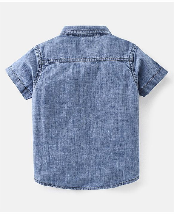 Babyhug Half Sleeves 100% Cotton Denim Shirt with Text Print - Blue