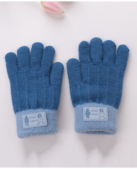 Babyhug Gloves With Rabbit Patch - Navy Blue