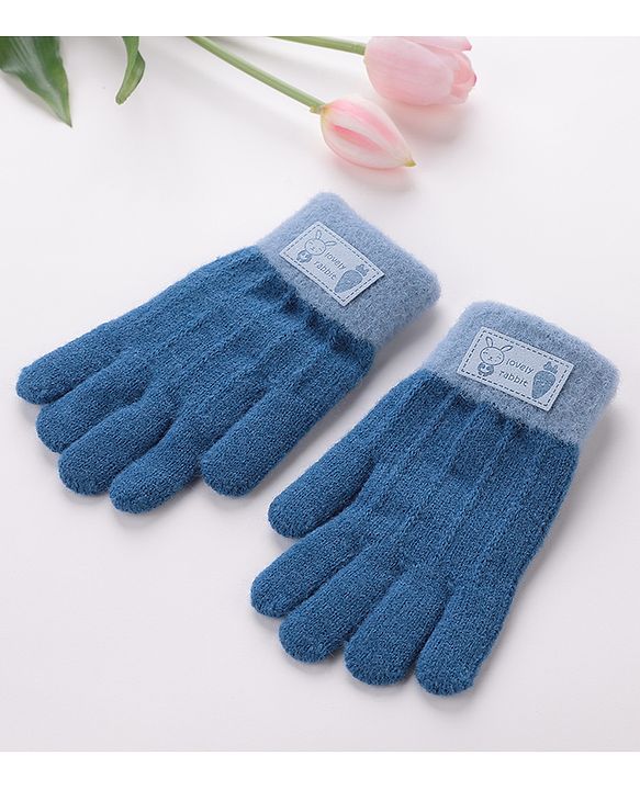 Babyhug Gloves With Rabbit Patch - Navy Blue