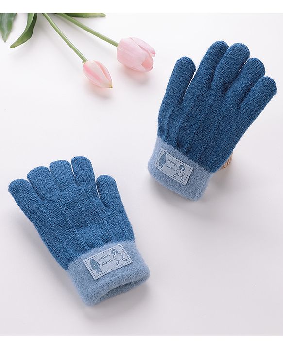 Babyhug Gloves With Rabbit Patch - Navy Blue