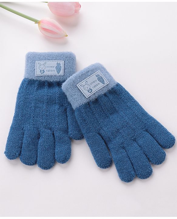 Babyhug Gloves With Rabbit Patch - Navy Blue
