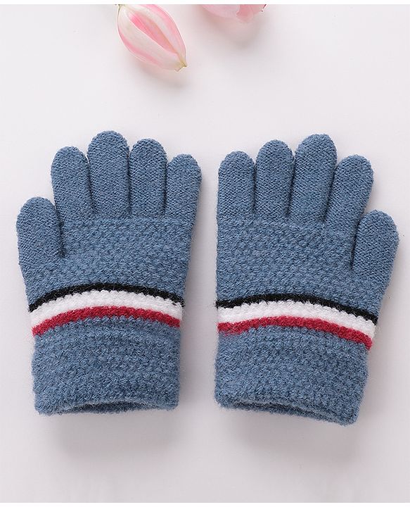 Babyhug Gloves With Stripes Design  - Blue