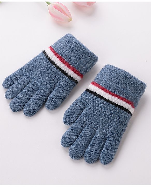 Babyhug Gloves With Stripes Design  - Blue