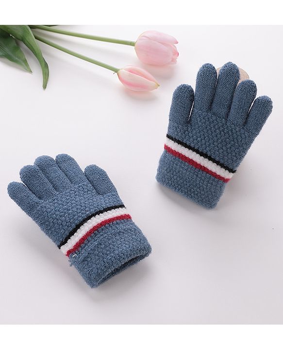 Babyhug Gloves With Stripes Design  - Blue