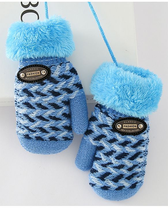 Babyhug Gloves With Text Patch - Blue