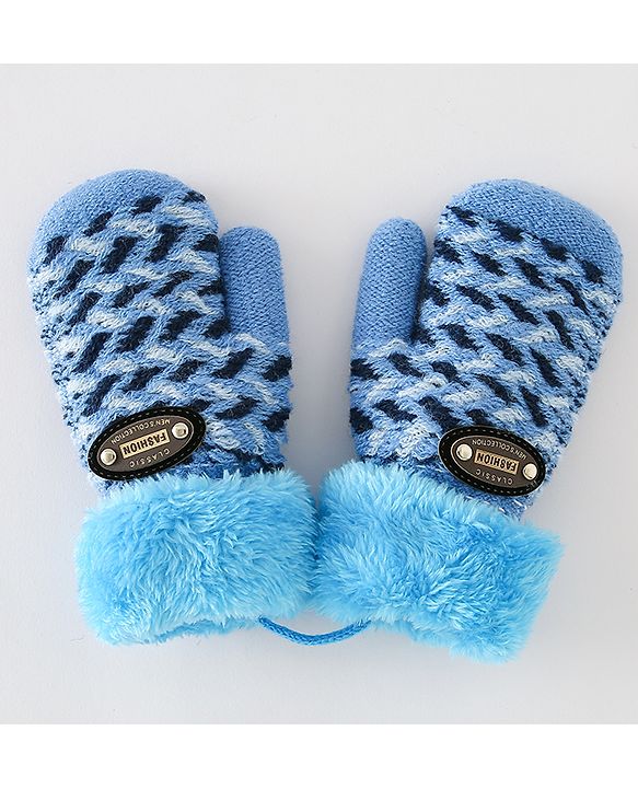 Babyhug Gloves With Text Patch - Blue