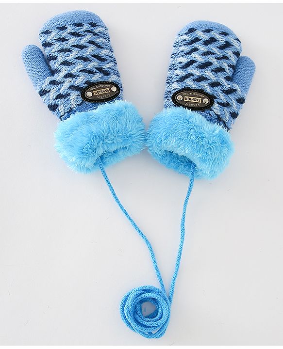 Babyhug Gloves With Text Patch - Blue