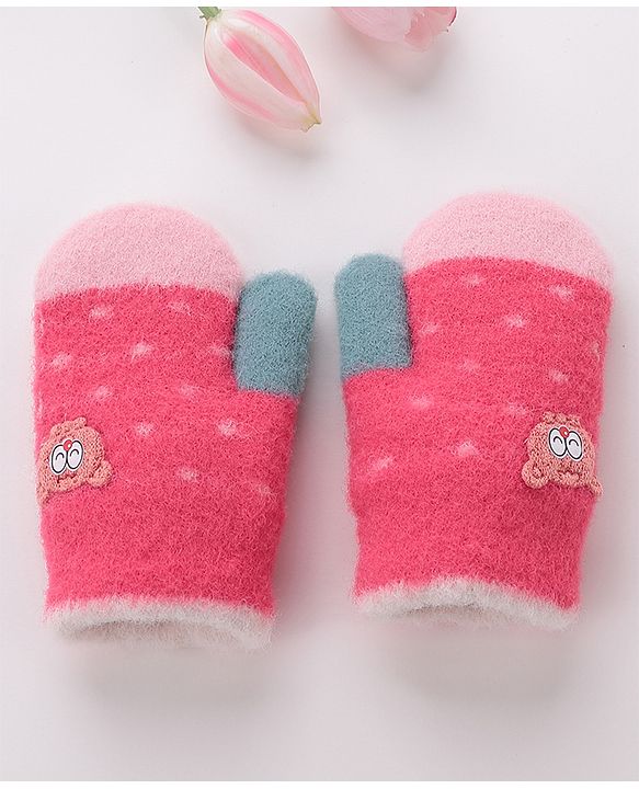 Babyhug Gloves With Animal Patch - Dark Pink